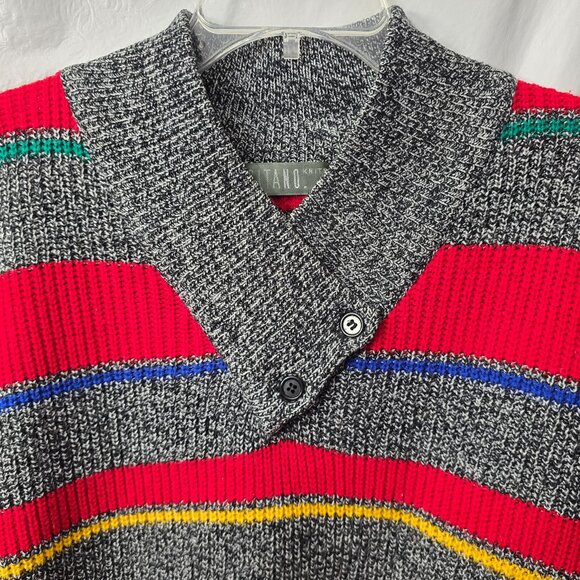 Gitano Wrap Neck Ski Sweater M Women Pullover Preppy Boxy Red Stripe Vintage 80s - Picture 4 of 6